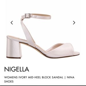 Beautiful ivory satin Nina “NIGELLA” mid heel block sandal. Never worn.